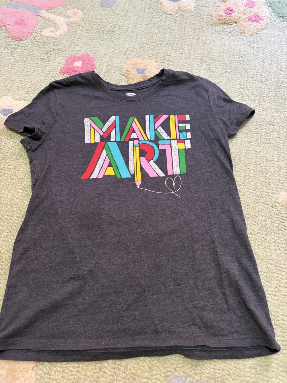 Girls’ Old Navy Charcoal 'MAKE ART' Graphic Tee with Rainbow Letters